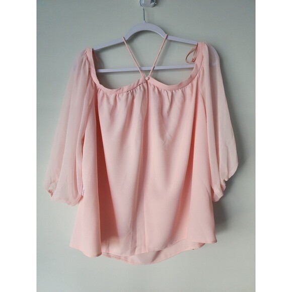 NWT 1.State High Neck Blouse Size L Pink Taffeta Off-Shoulder Demi-Sheer Party - Picture 4 of 11